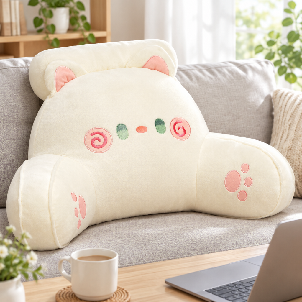 White cat resting cushion pillow on a sofa